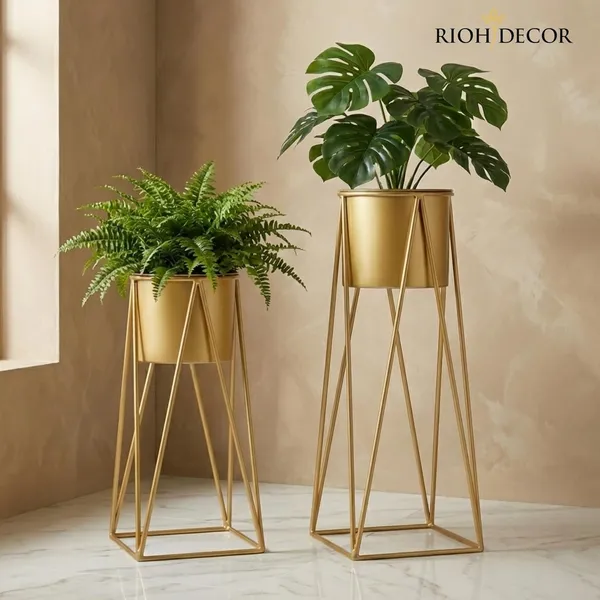 Gold_Premium_Planter_With_Stands_Modern_Decorative_Metal_Plant_Pot_Combo_Set