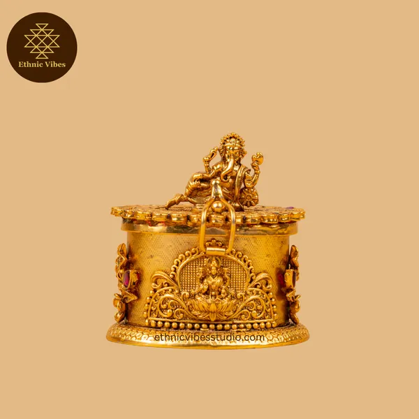 Gold_Premium_Brass_Sindoor_Box_Siting_Ganesh