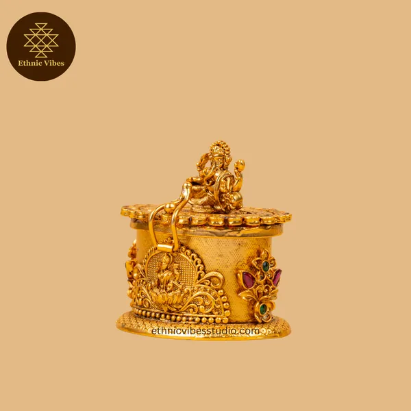 Gold_Premium_Brass_Sindoor_Box_Siting_Ganesh