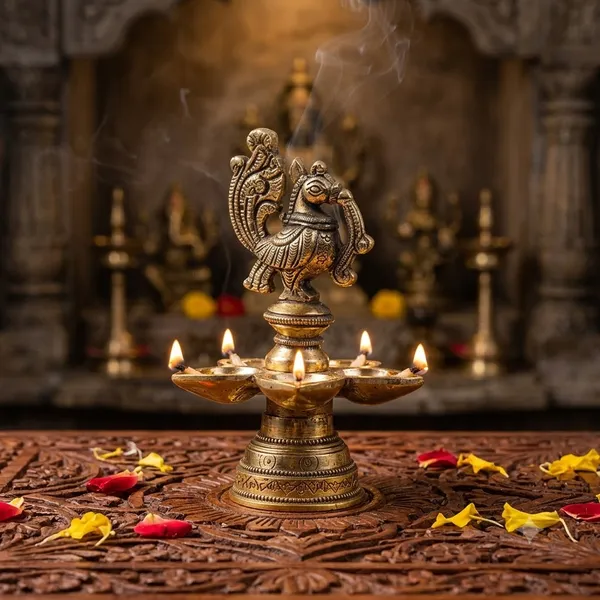 Gold_Pure_Brass_Premium_5_Wick_Diya_For_Puja_Decor