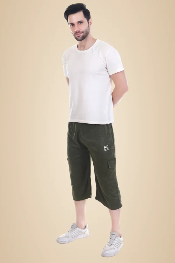 Bottle_Green_Everyday_Wear_Capri_Shorts_For_Men_&_Women