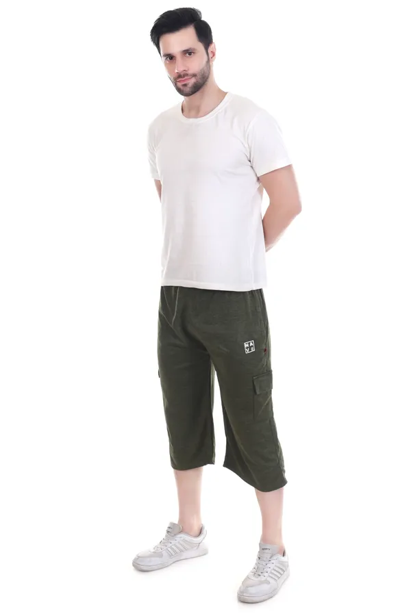 Bottle_Green_Everyday_Wear_Capri_Shorts_For_Men_&_Women