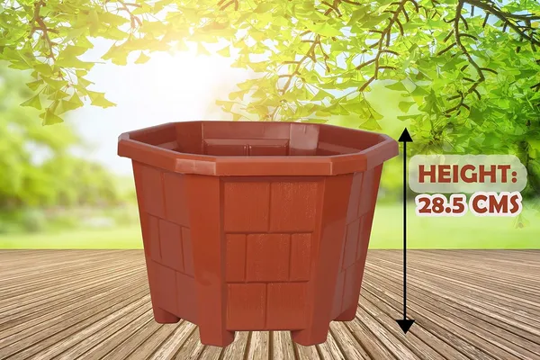 (Pack_Of_4)_Brown_Hexagonal_Plastic_Pots_Flower_Plant_Pot_2Xl_Durable_Plant_Pot_Hexagonal_Pot_Outdoor_Plants_Flower_Plastic_Pot