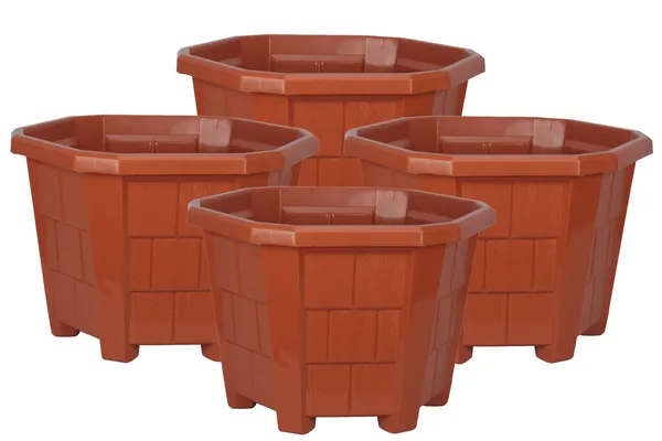 (Pack_Of_4)_Brown_Hexagonal_Plastic_Pots_Flower_Plant_Pot_2Xl_Durable_Plant_Pot_Hexagonal_Pot_Outdoor_Plants_Flower_Plastic_Pot