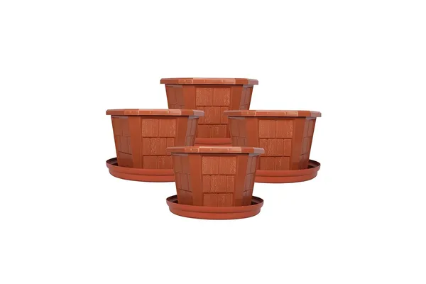Brown_Hexagonal_Pack_of_4_Modern_Design_Durable_Plastic_Plant_Pot_for_Gardening_with_Plate,_Medium,_Terracotta_Brown