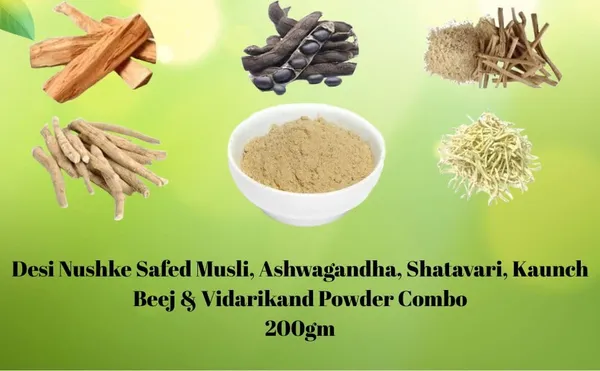 200_Gm_Safed_Musli,_Ashwagandha,_Shatavari,_Kaunch_Beej_And_Vidarikand_Powder__|_Pack_Of_1
