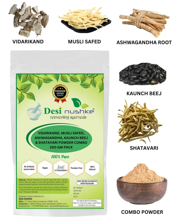 200_Gm_Safed_Musli,_Ashwagandha,_Shatavari,_Kaunch_Beej_And_Vidarikand_Powder__|_Pack_Of_1