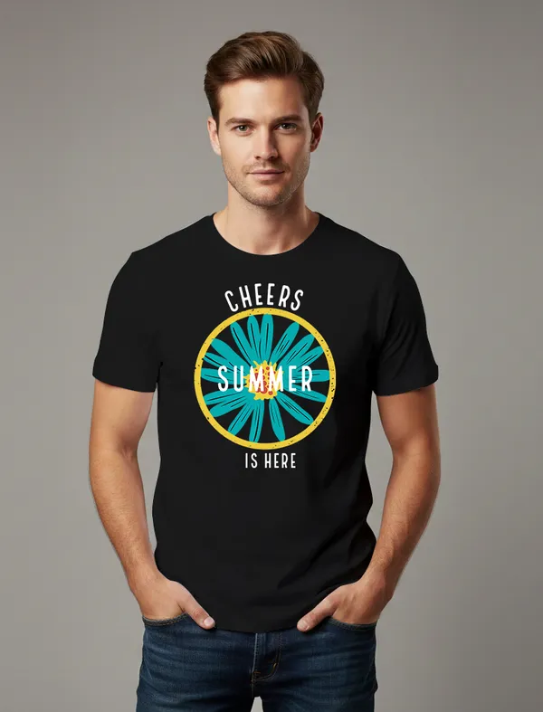 Cheers_Summer_is_Here_Black_Half_sleeve_printed_T-shirt