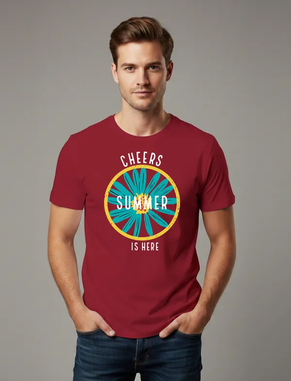 Cheers_Summer_is_Here_Maroon_Half_sleeve_printed_T-shirt