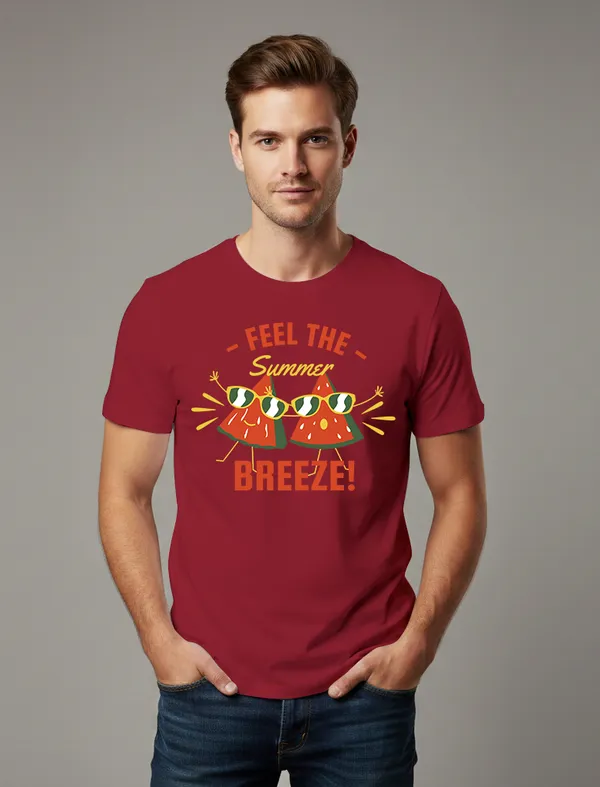 Feel_the_Summer_Breeze_Maroon_Half_sleeve_printed_T-shirt