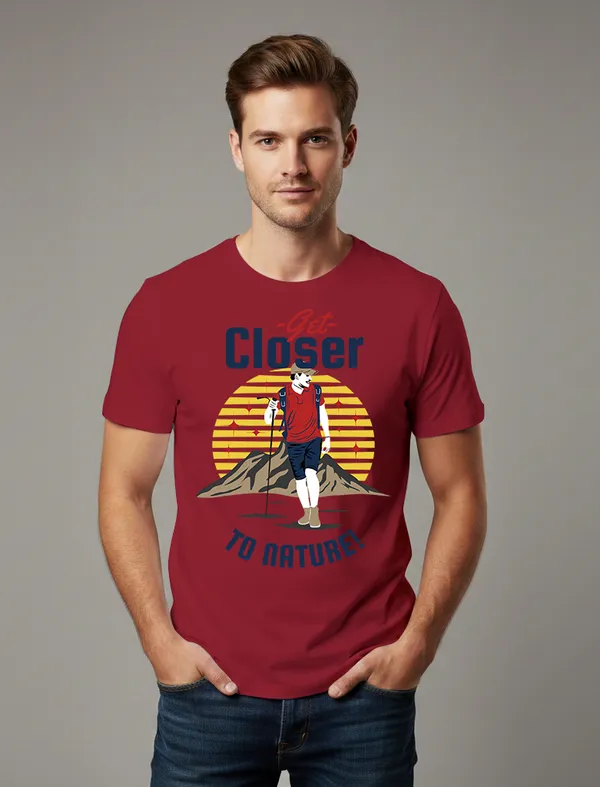 Get_Closer_to_Nature_Maroon_Half_sleeve_printed_T-shirt