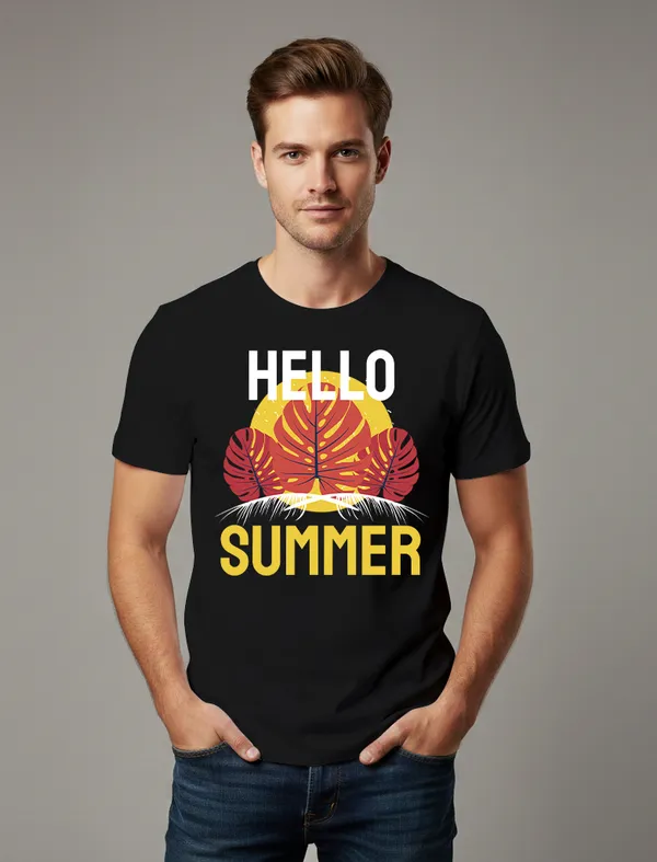 Hello_Summer_Black_Half_sleeve_printed_T-shirt