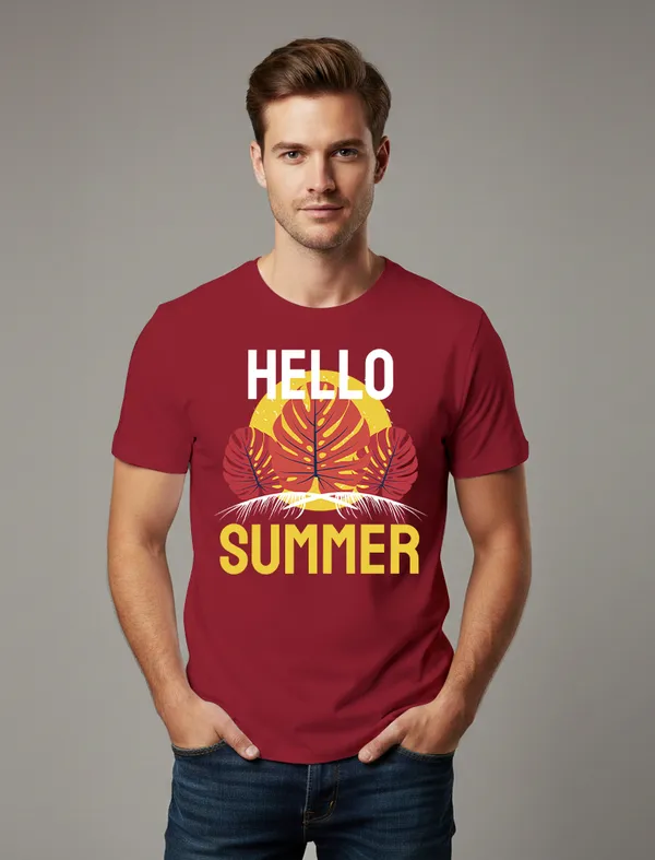 Hello_Summer_Maroon_Half_sleeve_printed_T-shirt