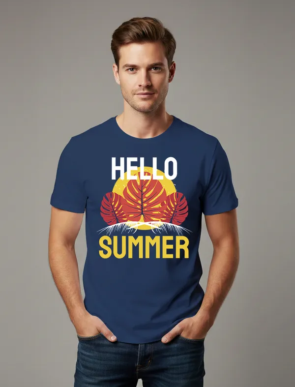 Hello_Summer_Navy_Blue_Half_sleeve_printed_T-shirt