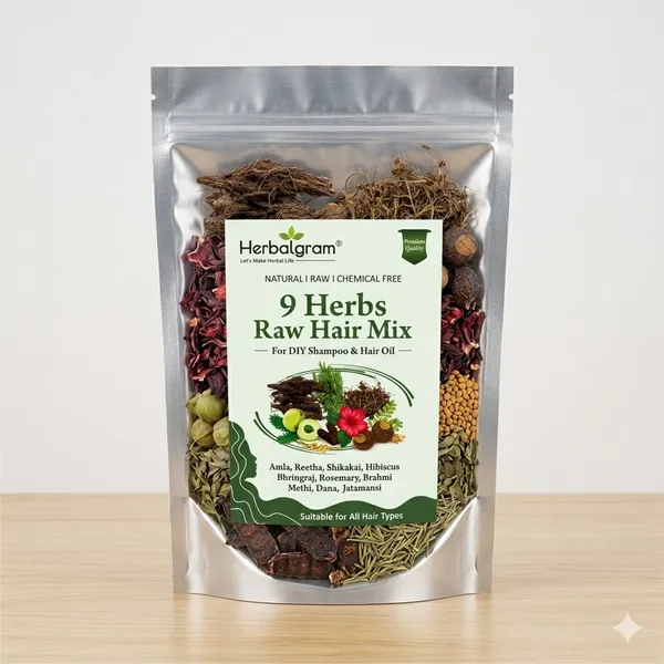 250gm_9_Herbs_Mix_Raw_Amla_reetha_shikakai_hibisucs_bhringraj_rosemary_jatamansi_dana_methi_brahmi_each_mixed_in_one_pack_for_DIY_shampoo_or_oil