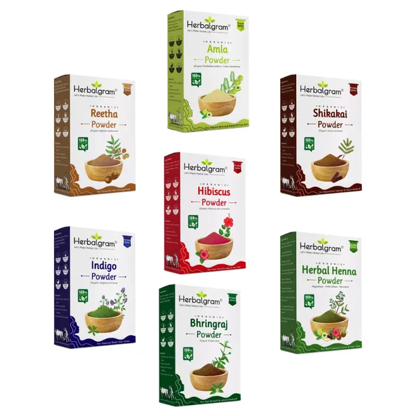 700gm_Amla_Reetha_Shikakai_Hibisucs_Bhringraj_Herbal_Henna_Indigo_Powder_For_hair_care_and_color_100gm_each