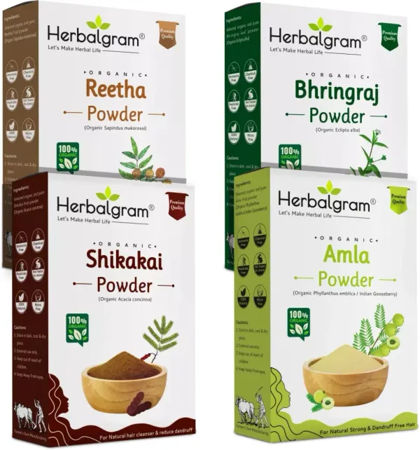 Pack_of_4_100%_Organic_Amla_Reetha_Shikakai_Bhringraj_Powder_For_Hair_Care_Combo_(400_G)