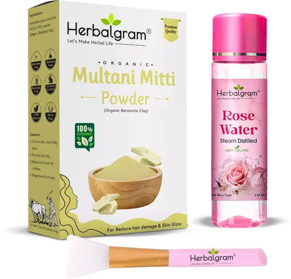 Multani_Mitti_Powder_100G_+_Rose_Water_120Ml_+_Brush_Combo_Face,_Skin_Glow_(250_G)