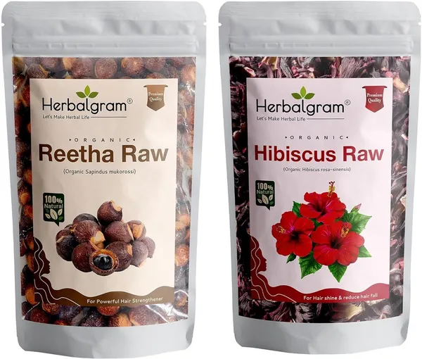 Pack_of_2_Raw_Reetha_Nuts_Hibiscus_Flower_Dry_Combo_Pack_100G_Each_&_Natural_Hair_Care_(100_G)