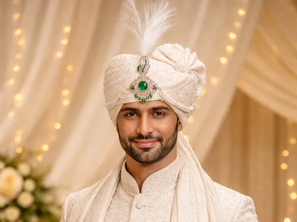 Elegant_Off_-_White_Groom_Pagdi_With_Safa_And_Kalgi