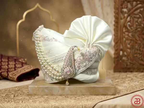 White_with__Pink_Embroidered_Groom_Pagdi__Royal_Safa_with_Stone_Klagi