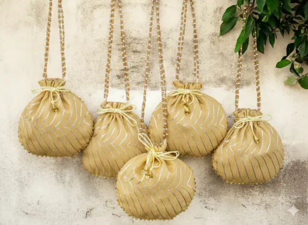 Bandhani_Style_Round_Potli_Bag_with_Golden_Handle_-_Cream