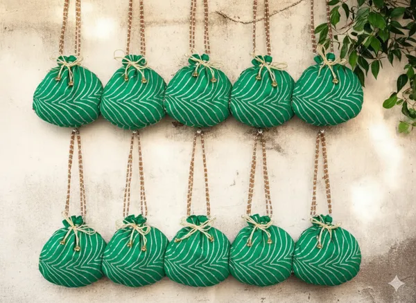Bandhani_Style_Round_Potli_Bag_with_Golden_Handle_-_Green