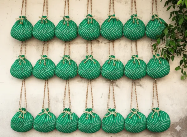Bandhani_Style_Round_Potli_Bag_with_Golden_Handle_-_Green