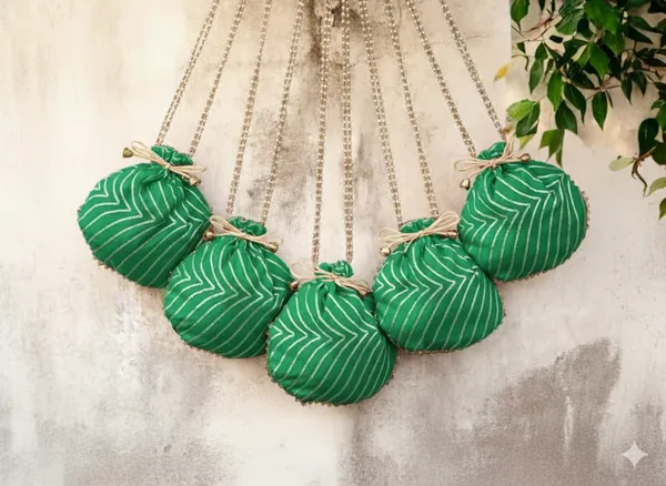 Bandhani_Style_Round_Potli_Bag_with_Golden_Handle_-_Green