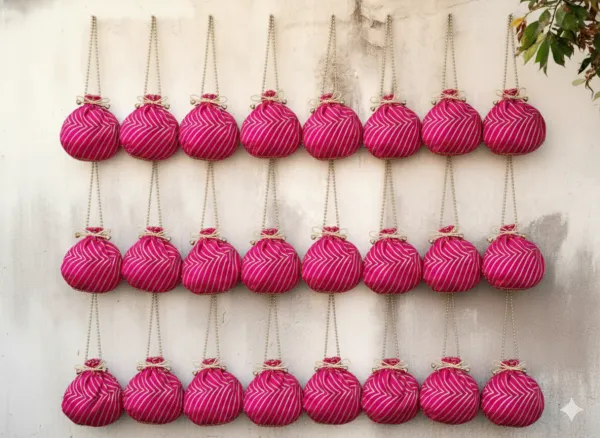 Bandhani_Style_Round_Potli_Bag_with_Golden_Handle_-_Pink