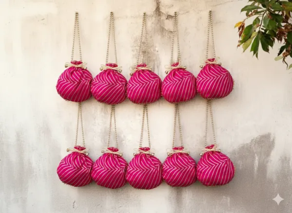Bandhani_Style_Round_Potli_Bag_with_Golden_Handle_-_Pink