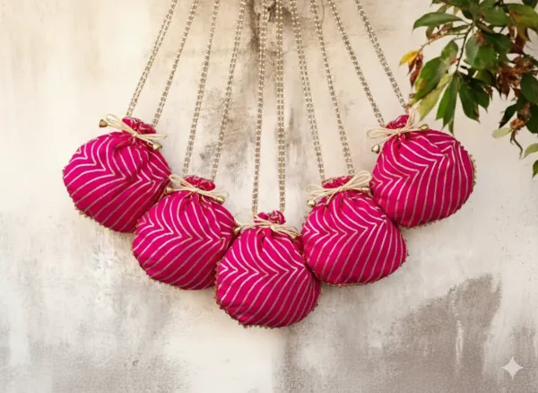 Bandhani_Style_Round_Potli_Bag_with_Golden_Handle_-_Pink