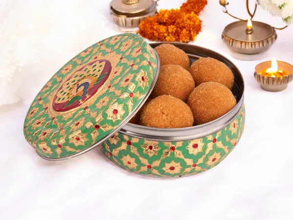 Handcrafted_Meenakari_Steel_Laddoo_Box_|_Green_(Pack_Of_3)