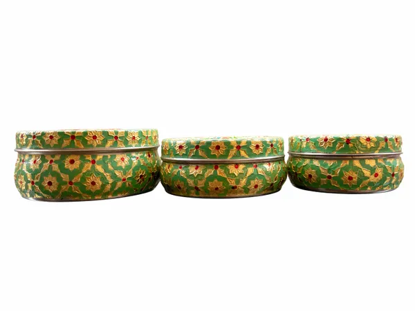 Handcrafted_Meenakari_Steel_Laddoo_Box_|_Green_(Pack_Of_3)