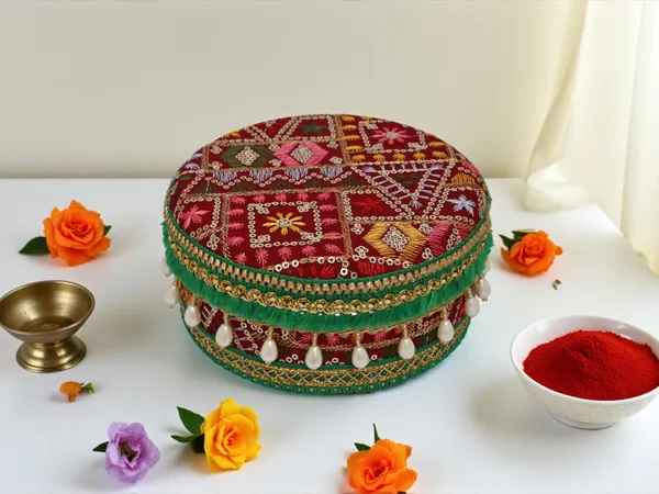 Zardozi_Handcrafted_Laddoo_Box_-_Maroon