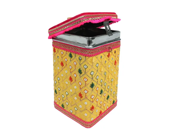 Zardozi_Handcrafted_Square_Container_-_Yellow