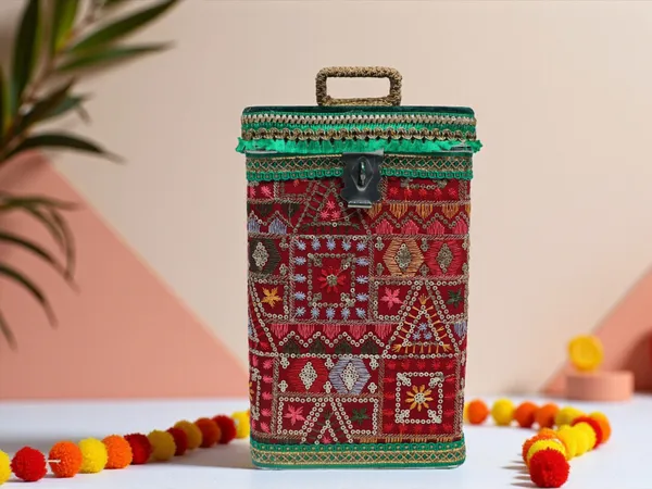Phulkari_Handcrafted_Square_Container_-_Maroon