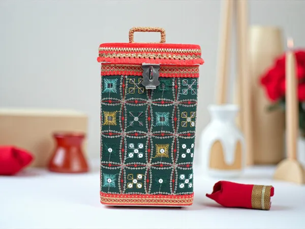 Rajwada_Handcrafted_Square_Container_-_Green