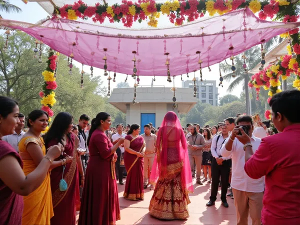 Pink_Net_&_Hanging_Beaded_Tassels_Bridal_Entry_Chadar
