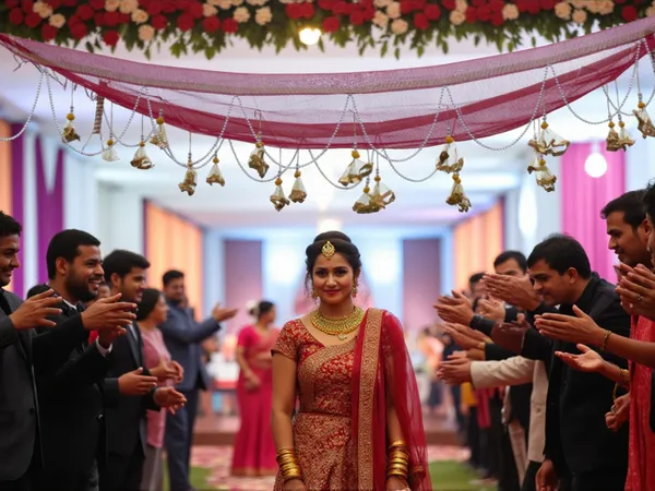 Golden_Floral_Hangings_&_Bead_Chains_Bridal_Entry_Chadar