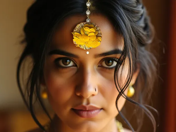 Yellow_Floral_Maangtika_With_Pearls