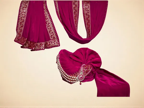 Majestic_Rani_Pink_Velvet_Grooms_Pagdi_With_Embroidered_Safa_&_Pearl_Kalgi