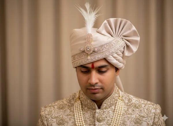 (Hand-Tied)_Signature_Groom_Pagdi_with_Embroidered_Safa_and_Pearl_Kalgi
