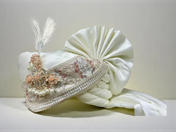 (Hand-Tied)_Timeless_pastel_Groom_Pagdi_with_Embroidered_Safa_and_Pearl_Kalgi