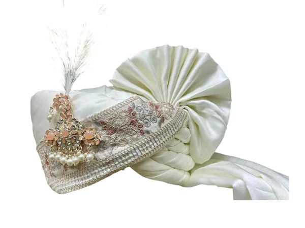 (Hand-Tied)_Timeless_pastel_Groom_Pagdi_with_Embroidered_Safa_and_Pearl_Kalgi