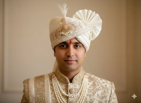 (Hand-Tied)_Timeless_pastel_Groom_Pagdi_with_Embroidered_Safa_and_Pearl_Kalgi