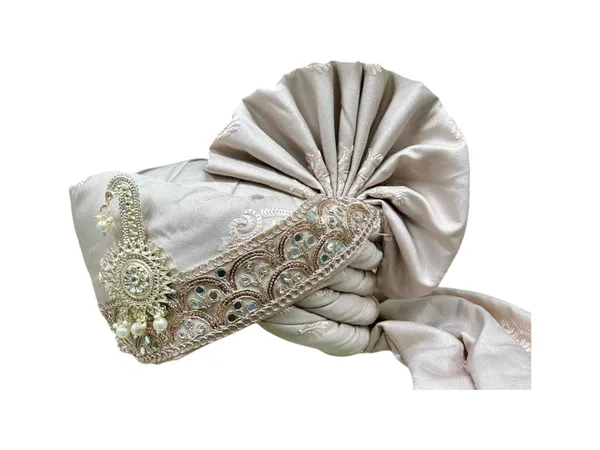 (Hand-Tied)_Champagne_Rose_Groom_Pagdi_with_Safa_and_Pearl_Kalgi