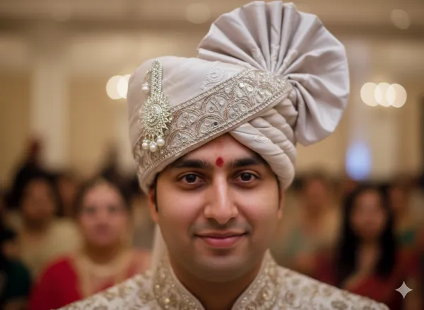 (Hand-Tied)_Champagne_Rose_Groom_Pagdi_with_Safa_and_Pearl_Kalgi