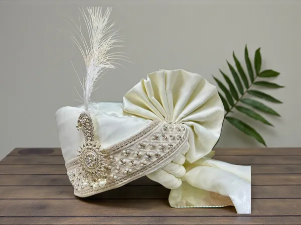 (Hand-Tied)_Royal_Essence_Groom_Pagdi_with_Embroidered_Safa_and_Pearl_Kalgi