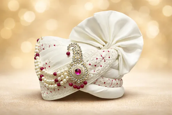 White_with_Rani_Pink_Embroidered_Groom_Pagdi_�_Royal_Safa_with_Stone_Kalgi